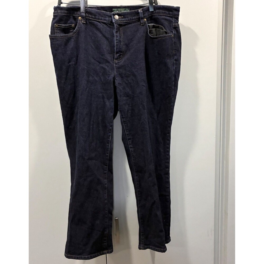 LRL Lauren Jeans Co Dark Wash Bootcut Denim 18W Petite Stretch Classic Preppy